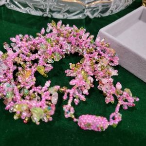 Pink Sakura glass bead handmade necklace